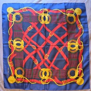 Celine Red and Blue Scarf with Gold Accents